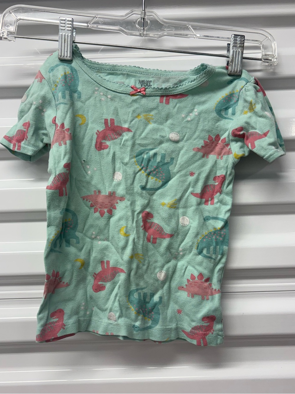Just One You Girls T-Shirt 4T Short Sleeve Crew Neck Dinosaur Graphic Green Bow